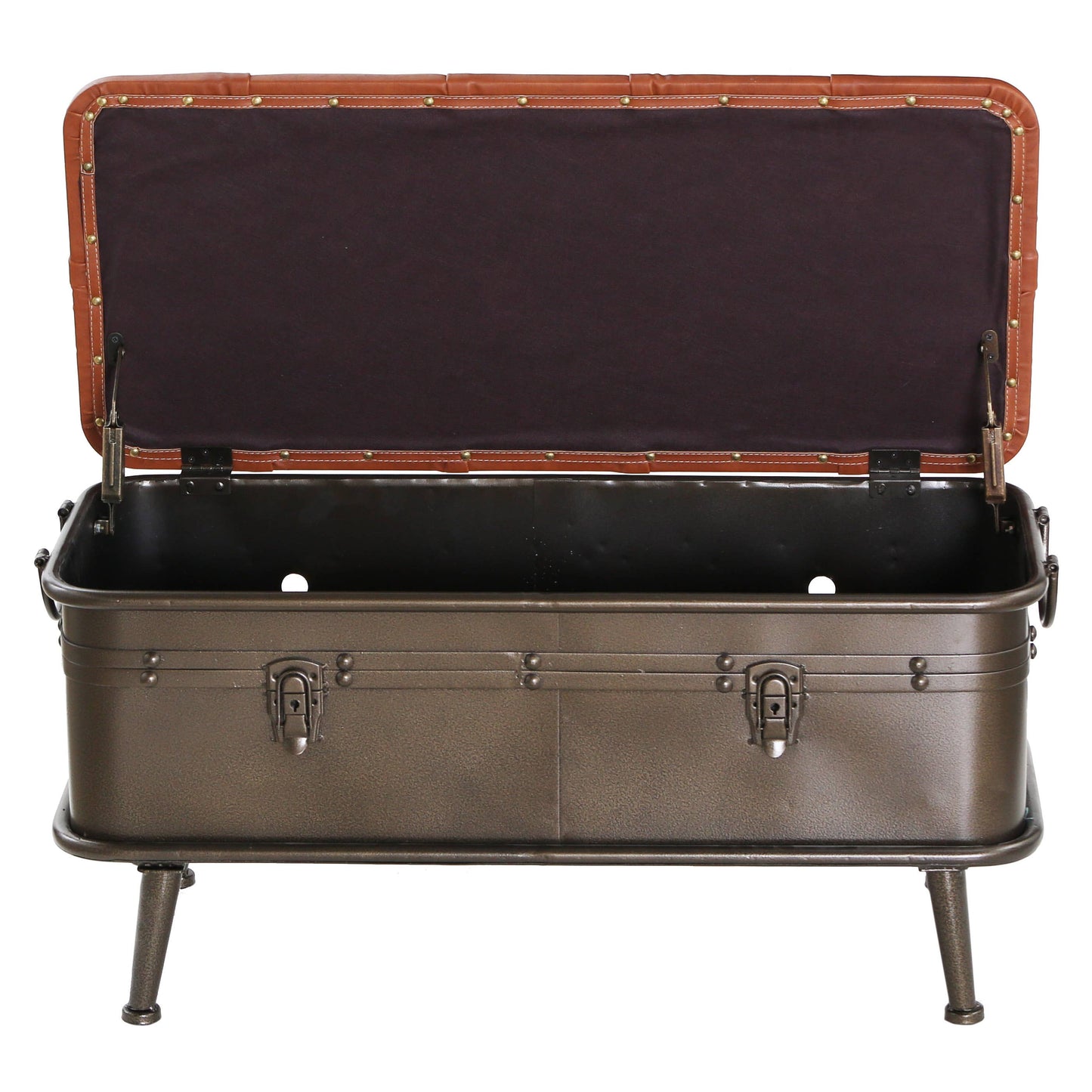 Tan Tufted Faux Leather Storage Bench 17" height