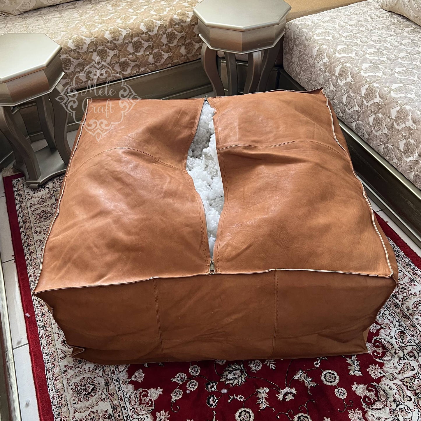 CowHide Leather OttomanTable-Unstuffed
