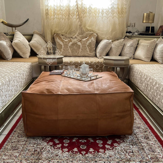 CowHide Leather OttomanTable-Unstuffed