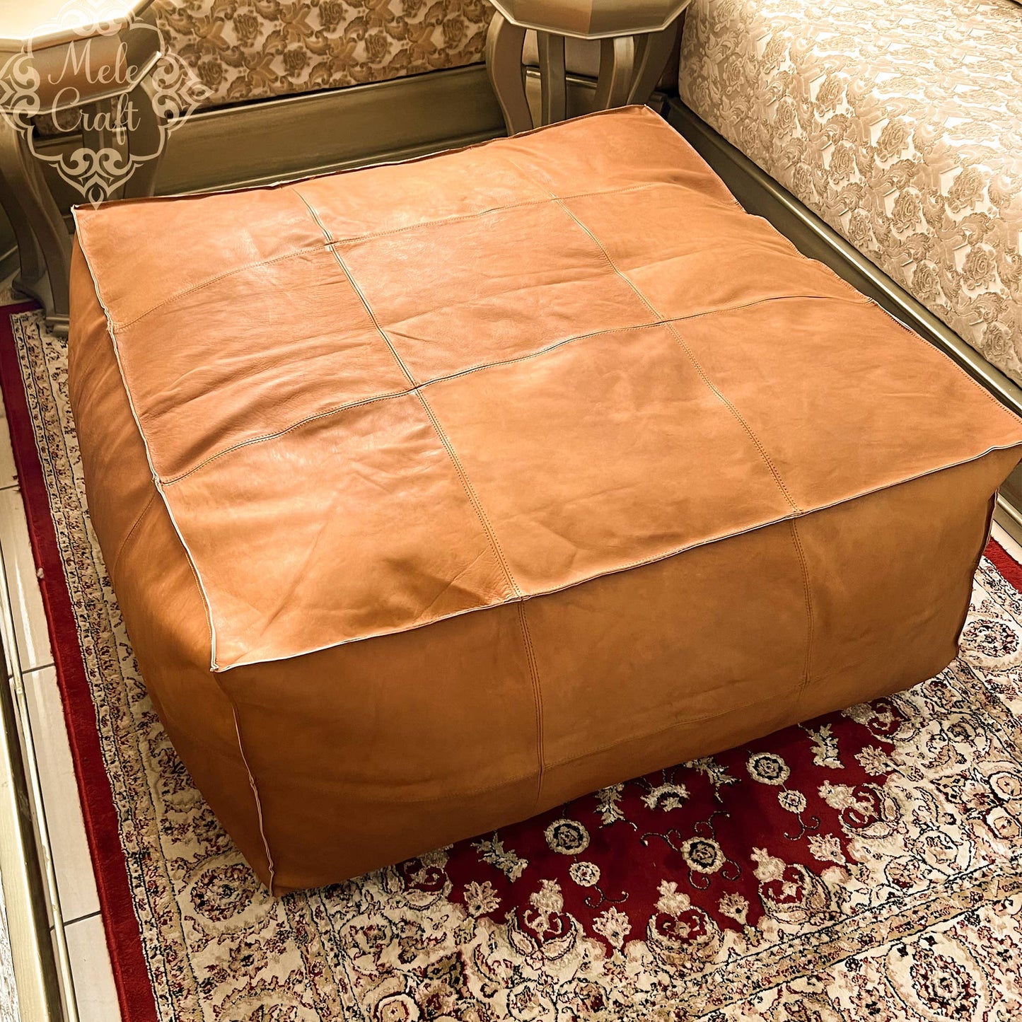 CowHide Leather OttomanTable-Unstuffed