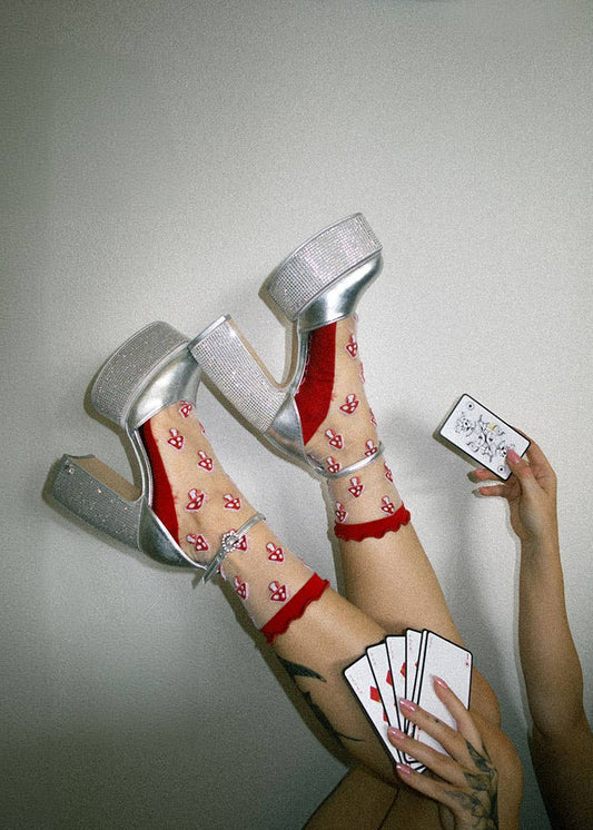 Sheer Mushroom Socks In Red Ruffles