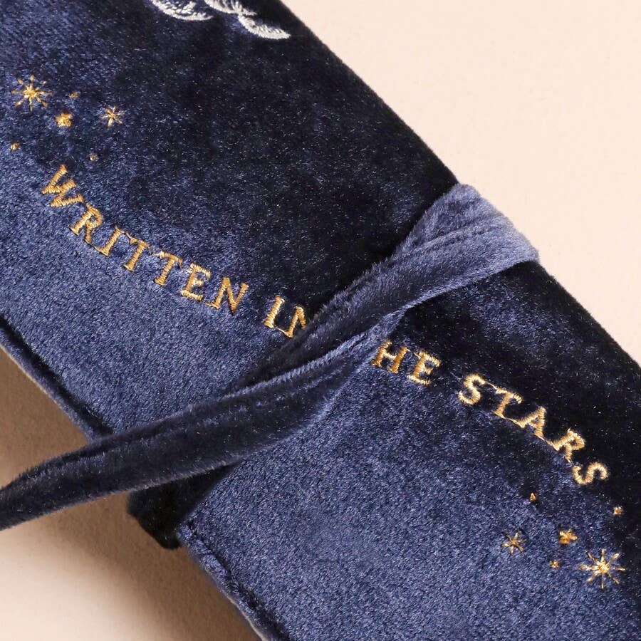 Navy Celestial Velvet Jewelry Roll