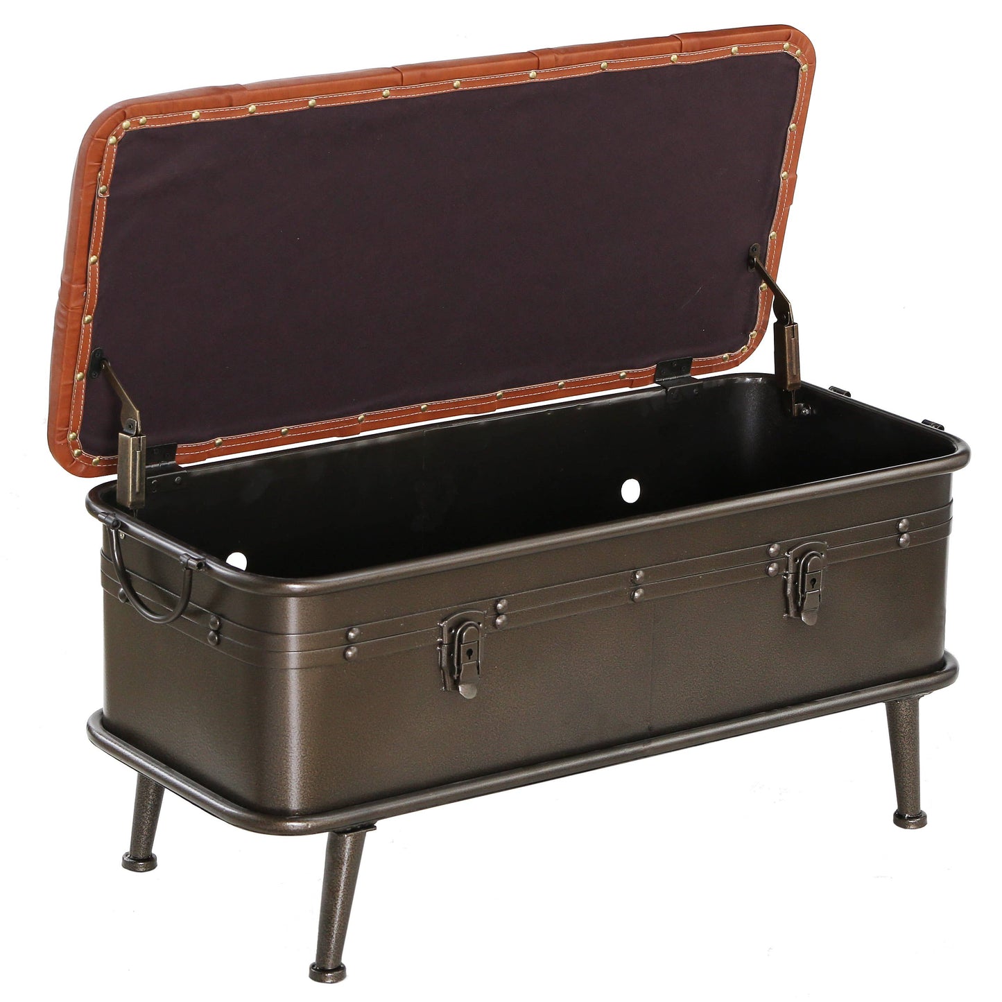 Tan Tufted Faux Leather Storage Bench 17" height