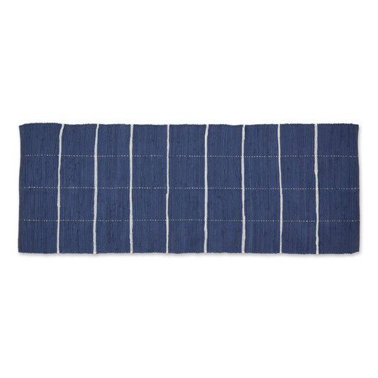 French Blue & Cream Farmhouse Check Rug 2Ft 3In x 6Ft