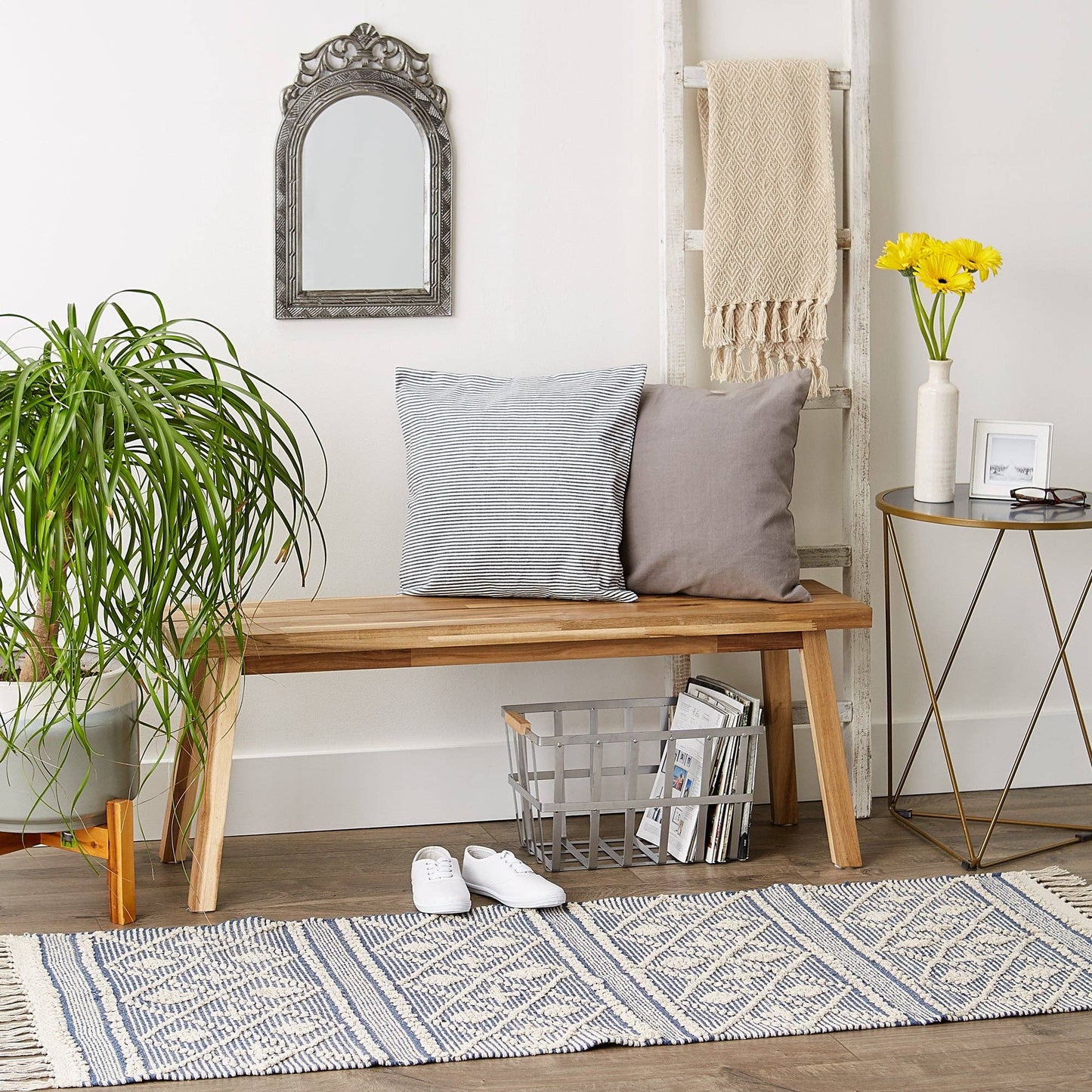 Natural And French Blue Diamond Textured Hand-Loomed Runner