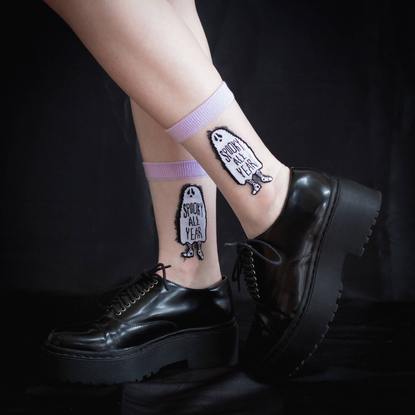 "Spooky All Year" Sheer Ghost Crew Socks for Halloween