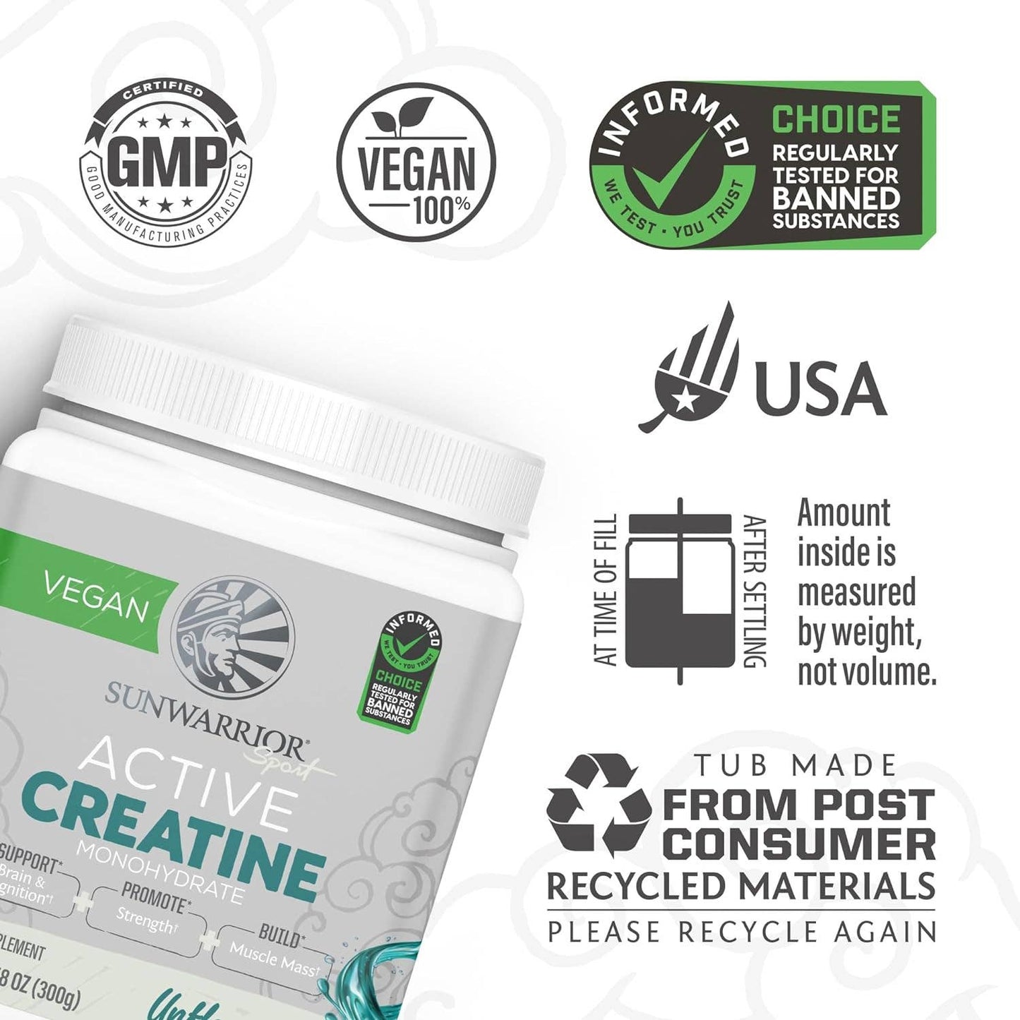 Unflavored Active Creatine Drink Powder - Vegan, 300 grams