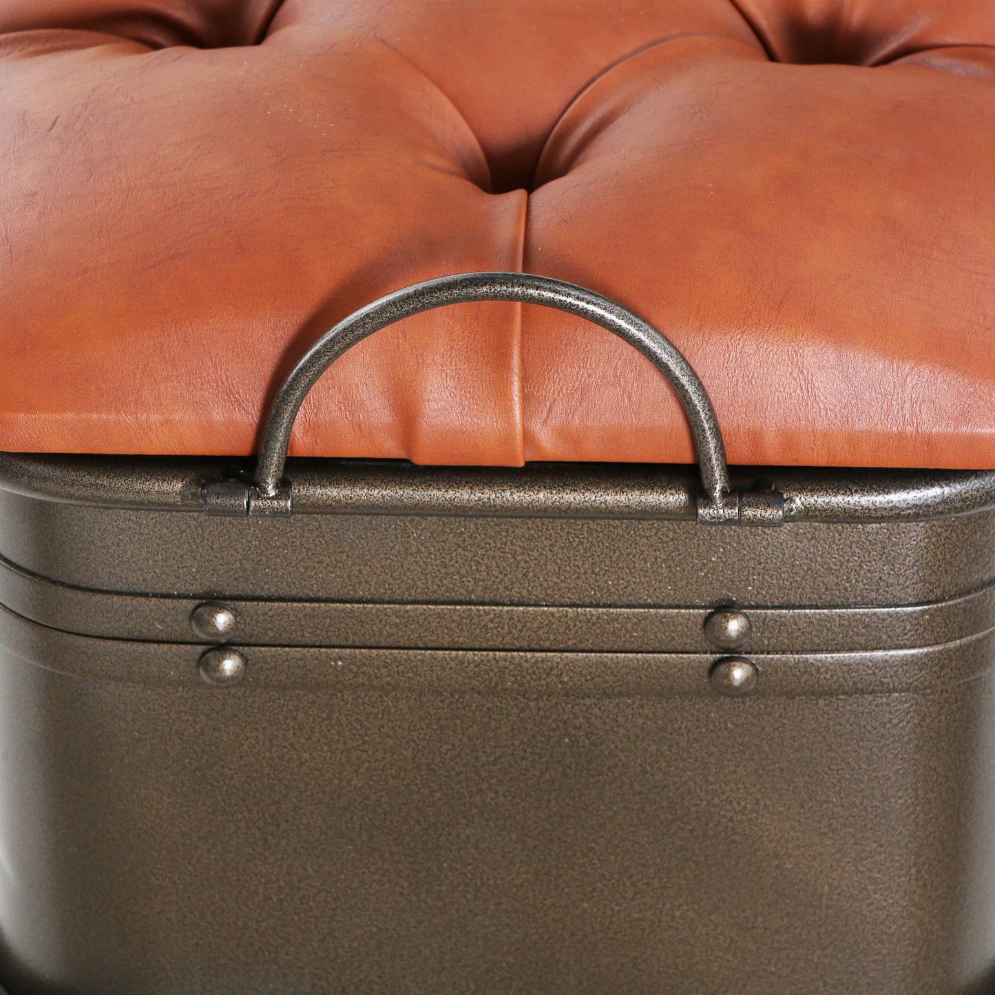 Tan Tufted Faux Leather Storage Bench 17" height