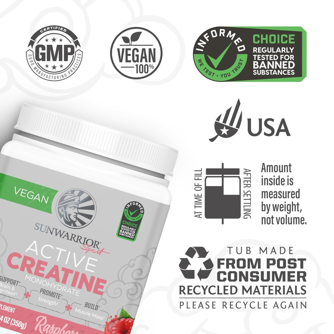 Raspberry Active Creatine Drink Powder- Vegan, Soy-Free