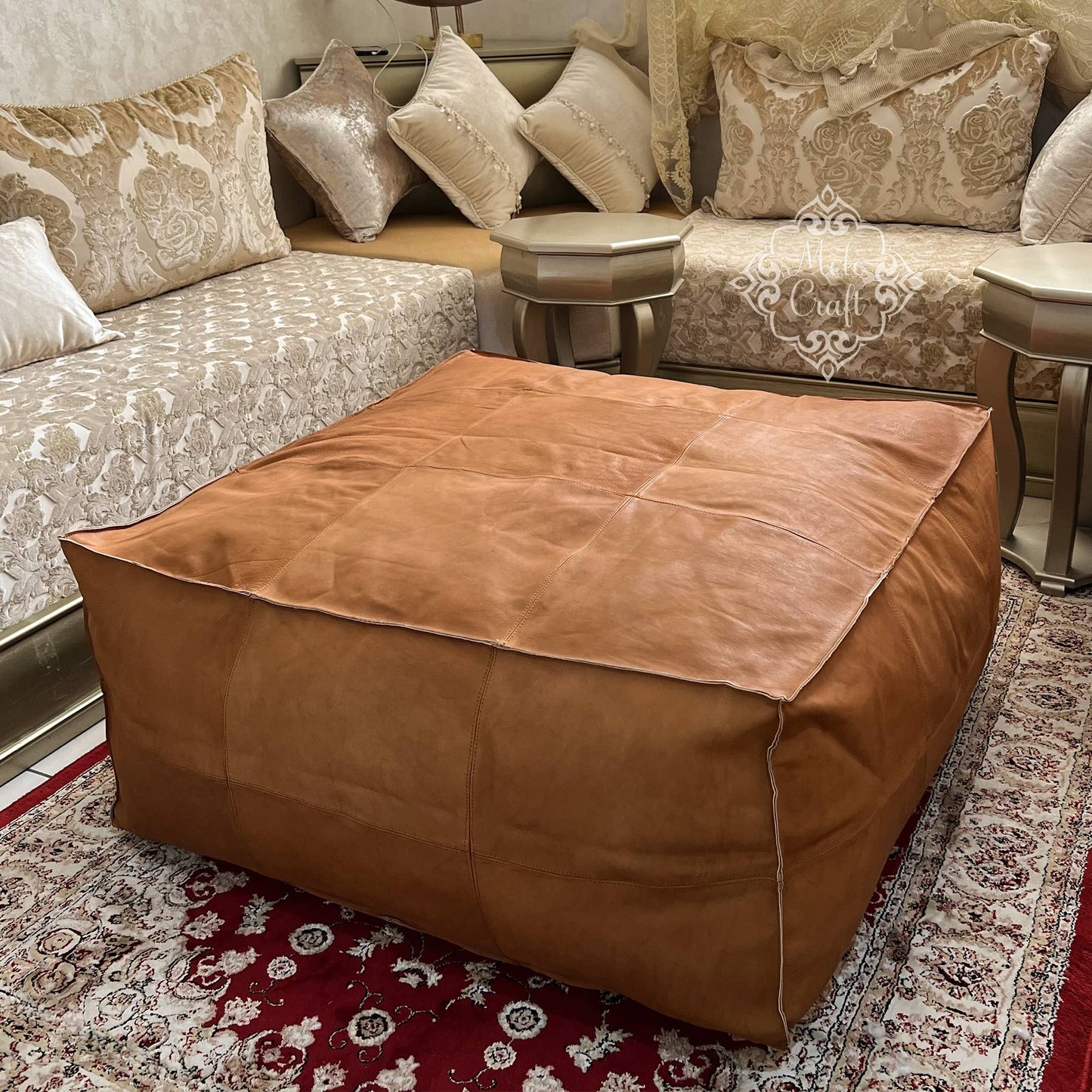 CowHide Leather OttomanTable-Unstuffed