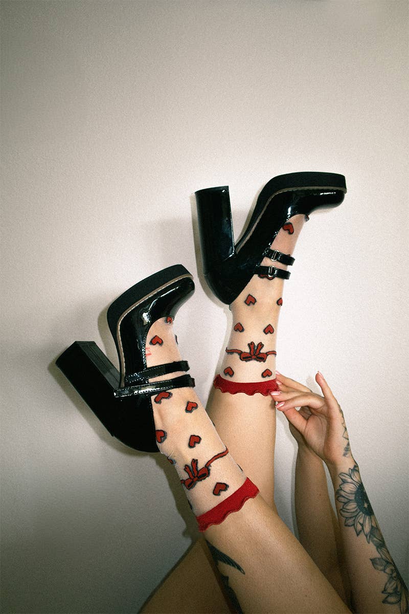 Sheer Heart Socks in Red