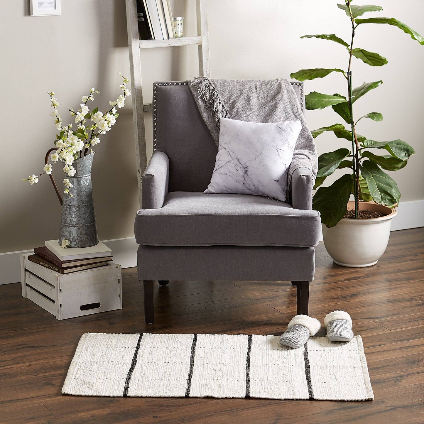 Cream & Black Farmhouse Check Rug 2x3