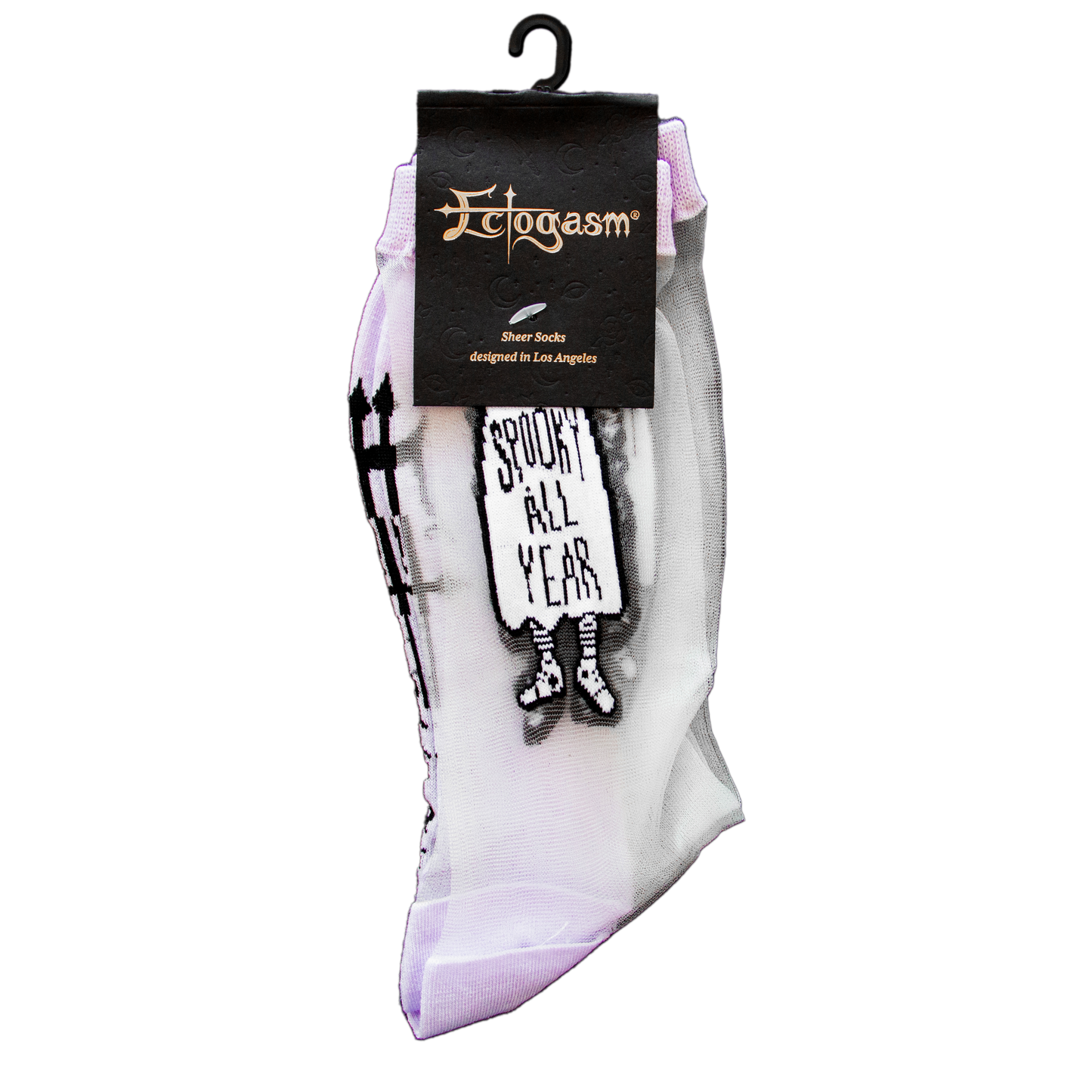 "Spooky All Year" Sheer Ghost Crew Socks for Halloween