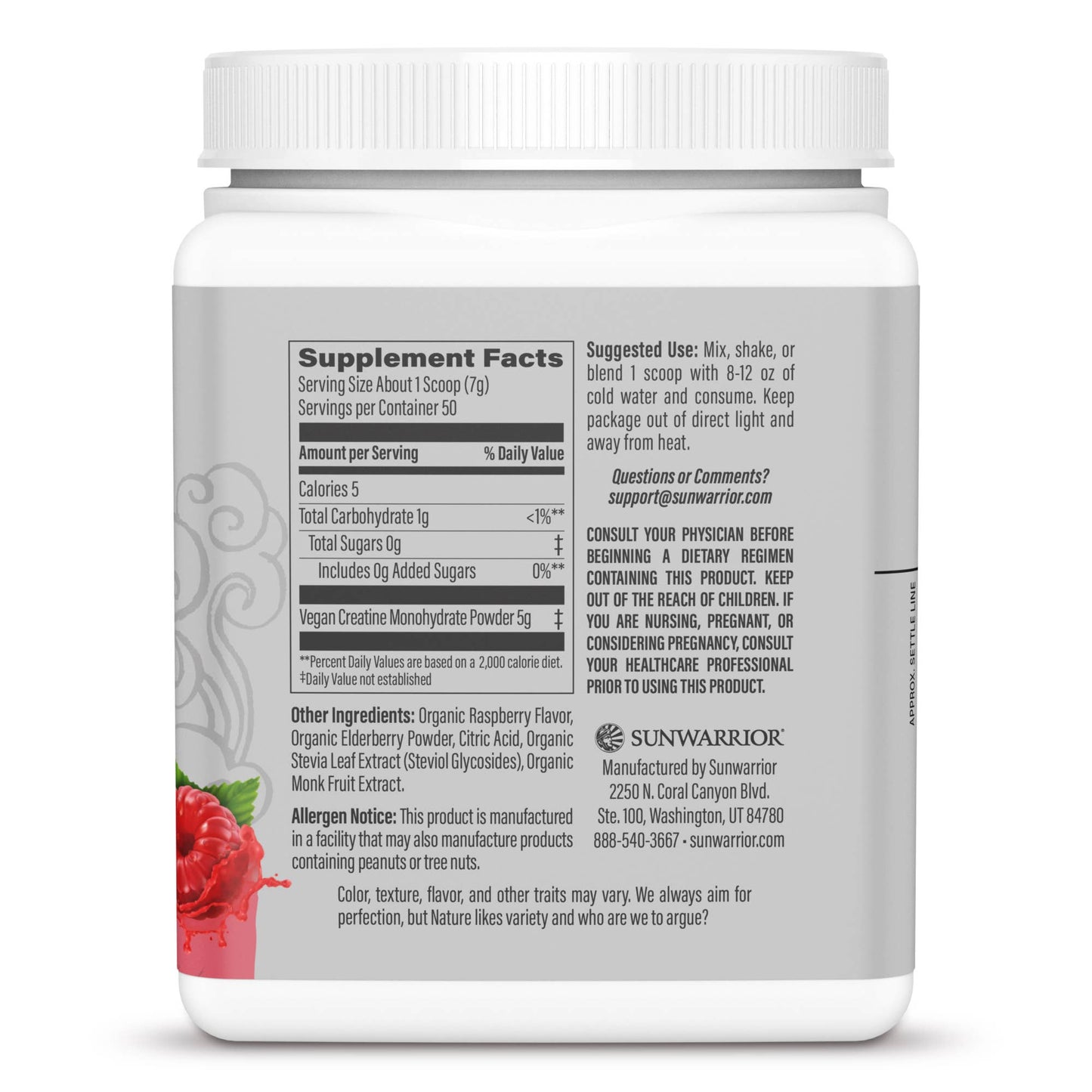 Raspberry Active Creatine Drink Powder- Vegan, Soy-Free