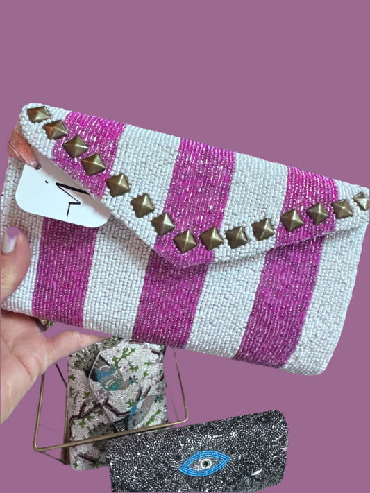 Studded & Striped Pink & White Clutch
