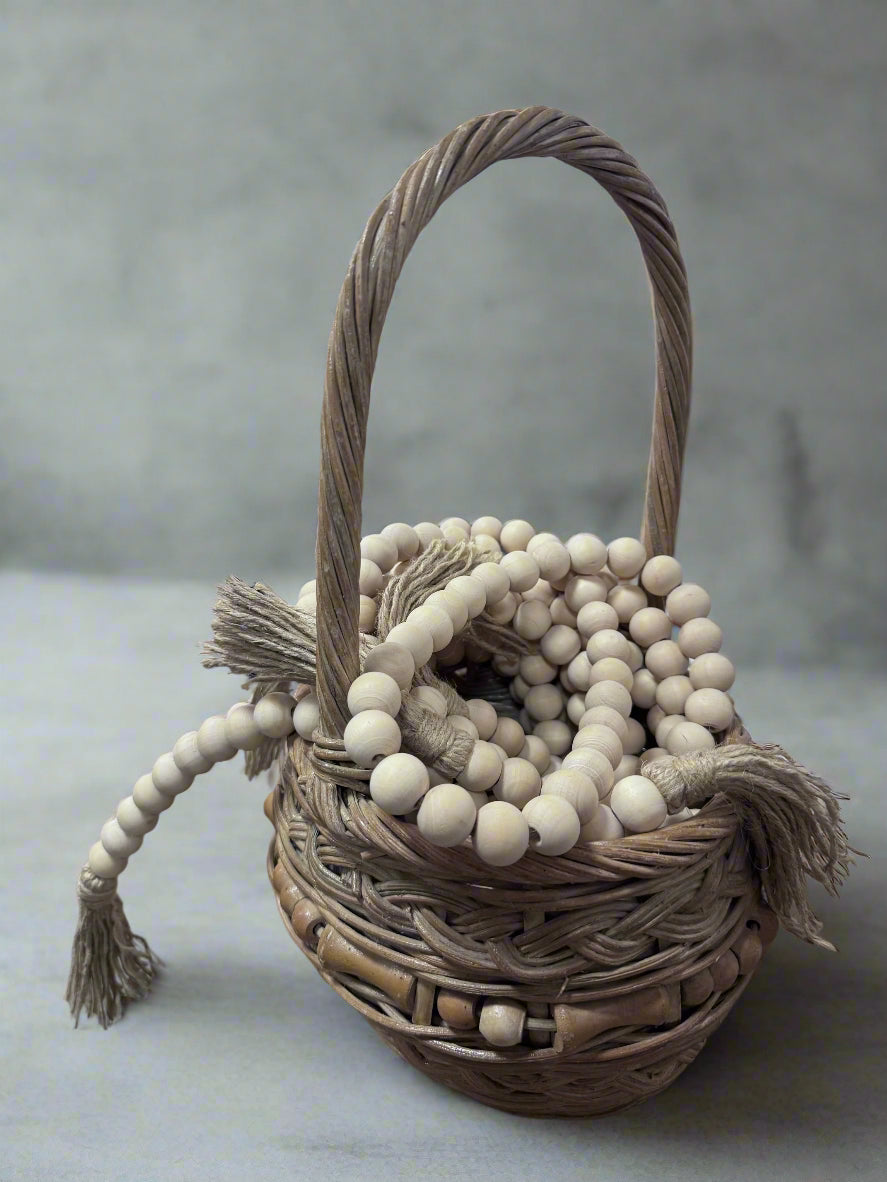 Handmade Wooden Bead & Whicker Basket
