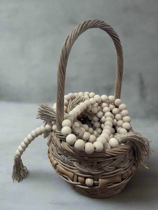 Handmade Wooden Bead & Whicker Basket