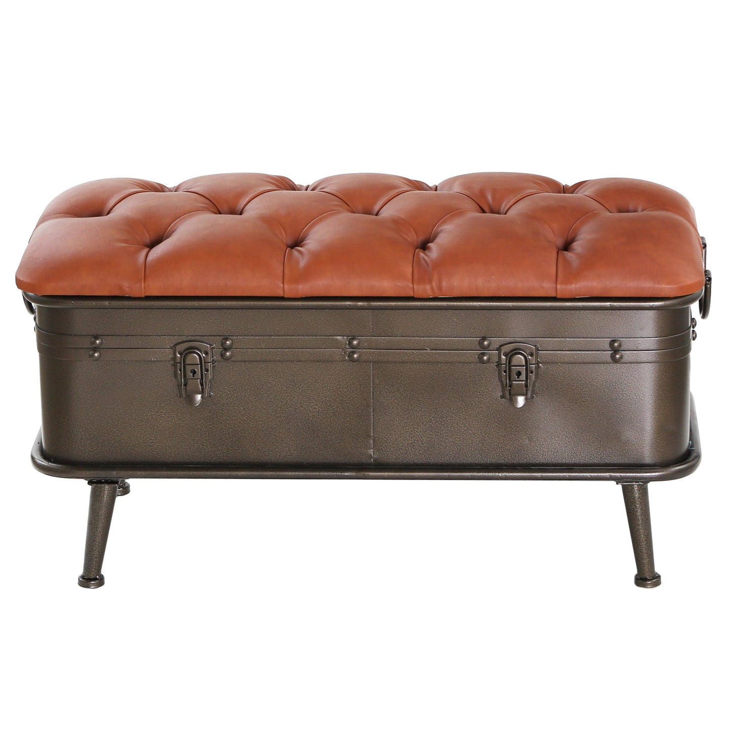 Tan Tufted Faux Leather Storage Bench 17" height
