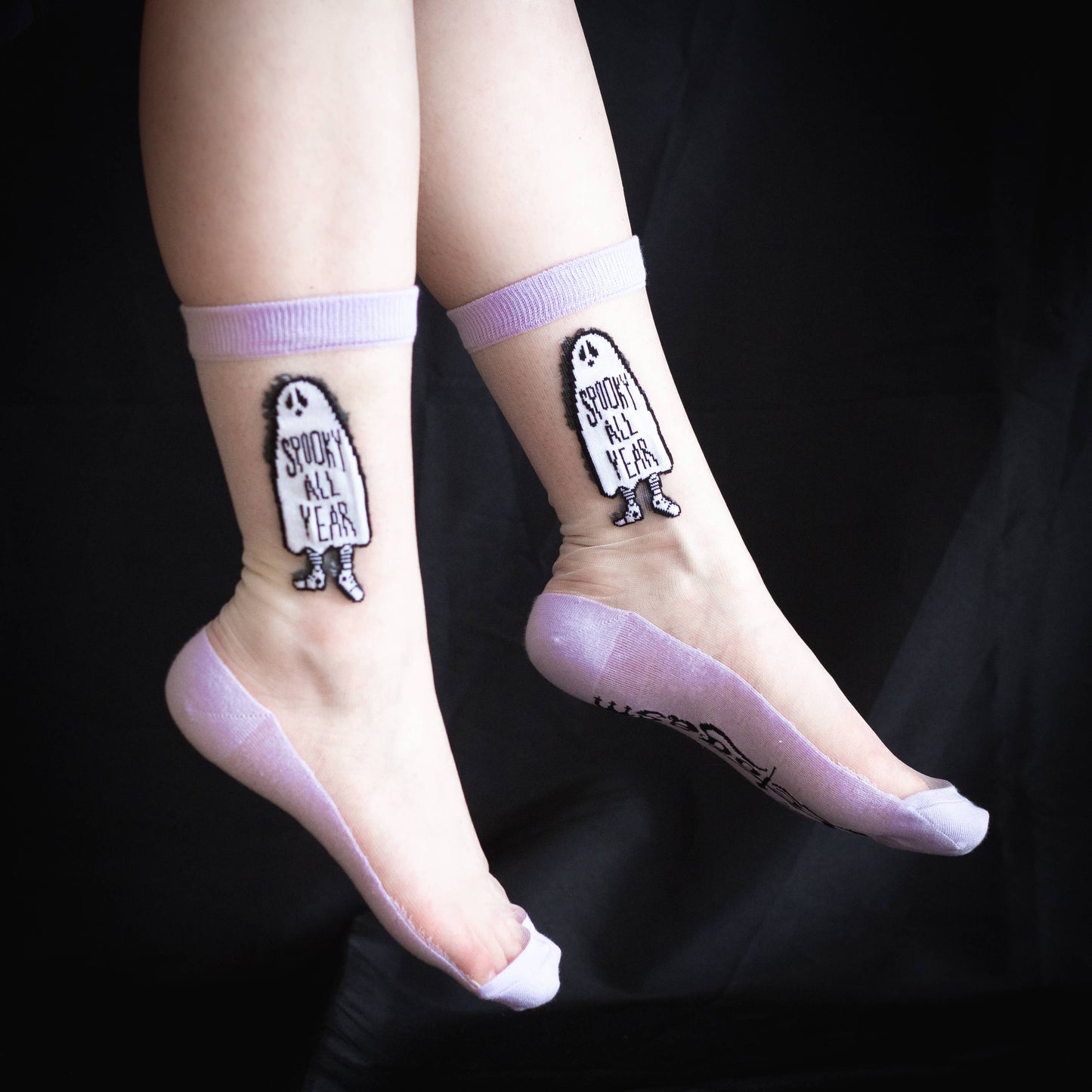 "Spooky All Year" Sheer Ghost Crew Socks for Halloween