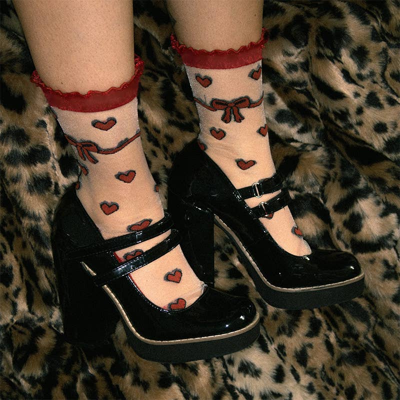 Sheer Heart Socks in Red