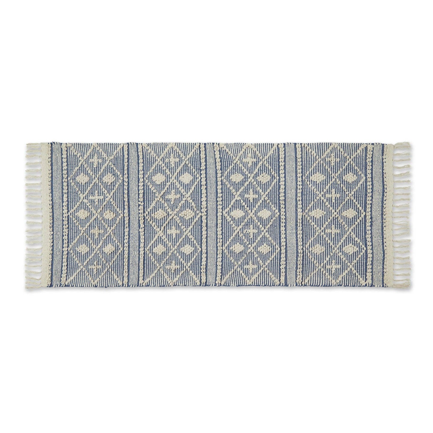 Natural And French Blue Diamond Textured Hand-Loomed Runner