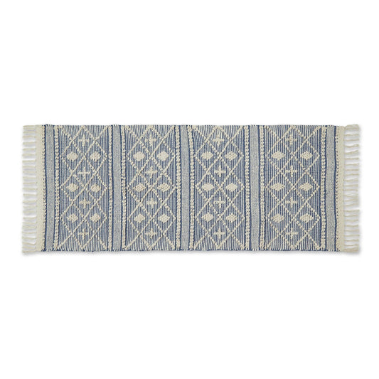 Natural And French Blue Diamond Textured Hand-Loomed Runner