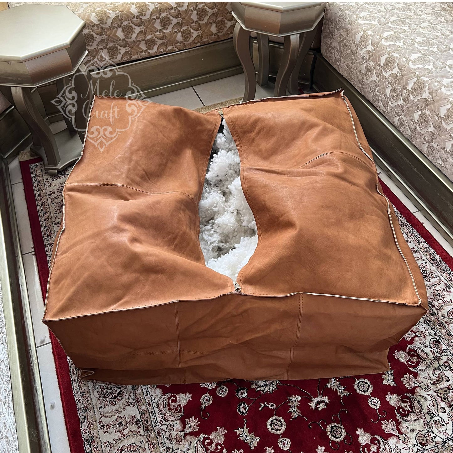 CowHide Leather OttomanTable-Unstuffed