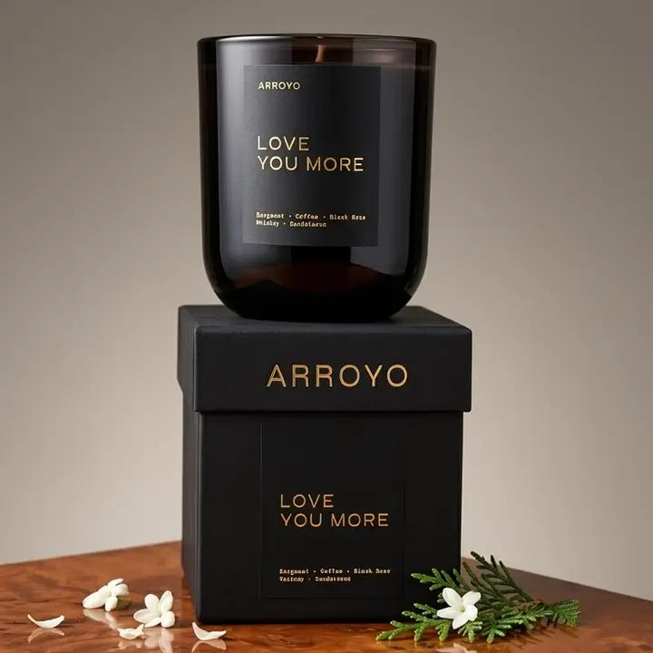 Love You More Black on Black Glass Candle