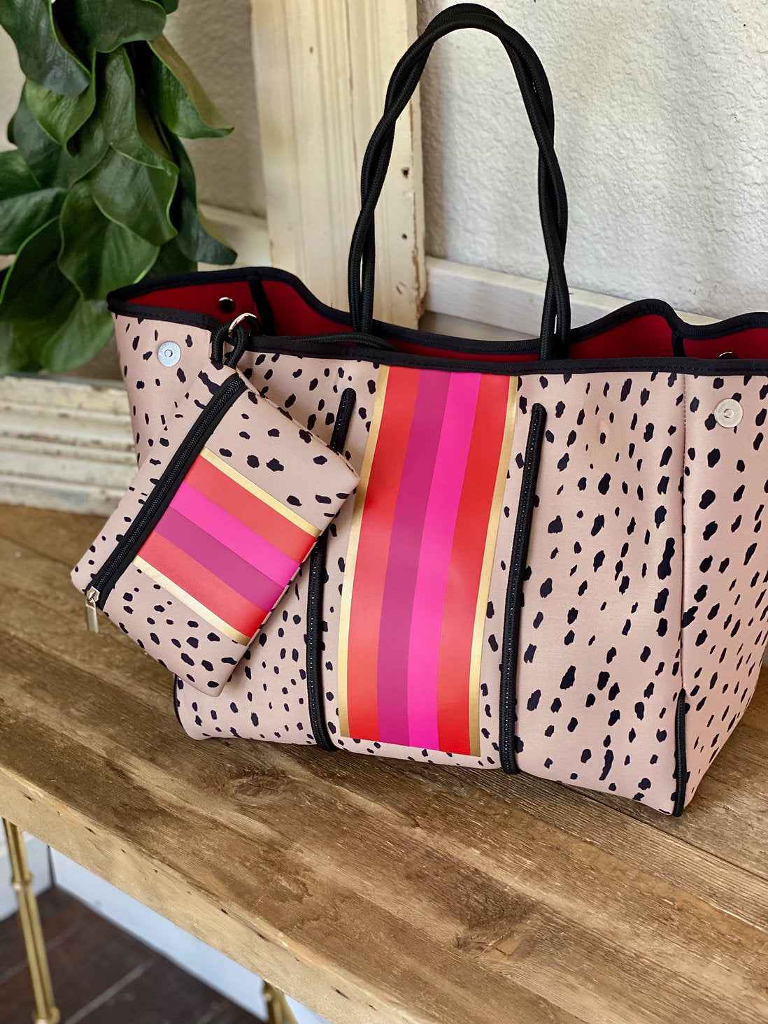 Leopard Striped Neoprene Tote & Wristlet