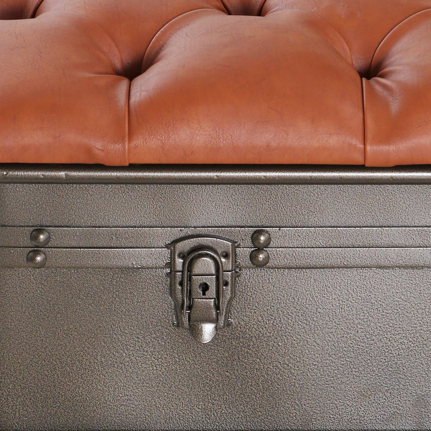 Tan Tufted Faux Leather Storage Bench 17" height