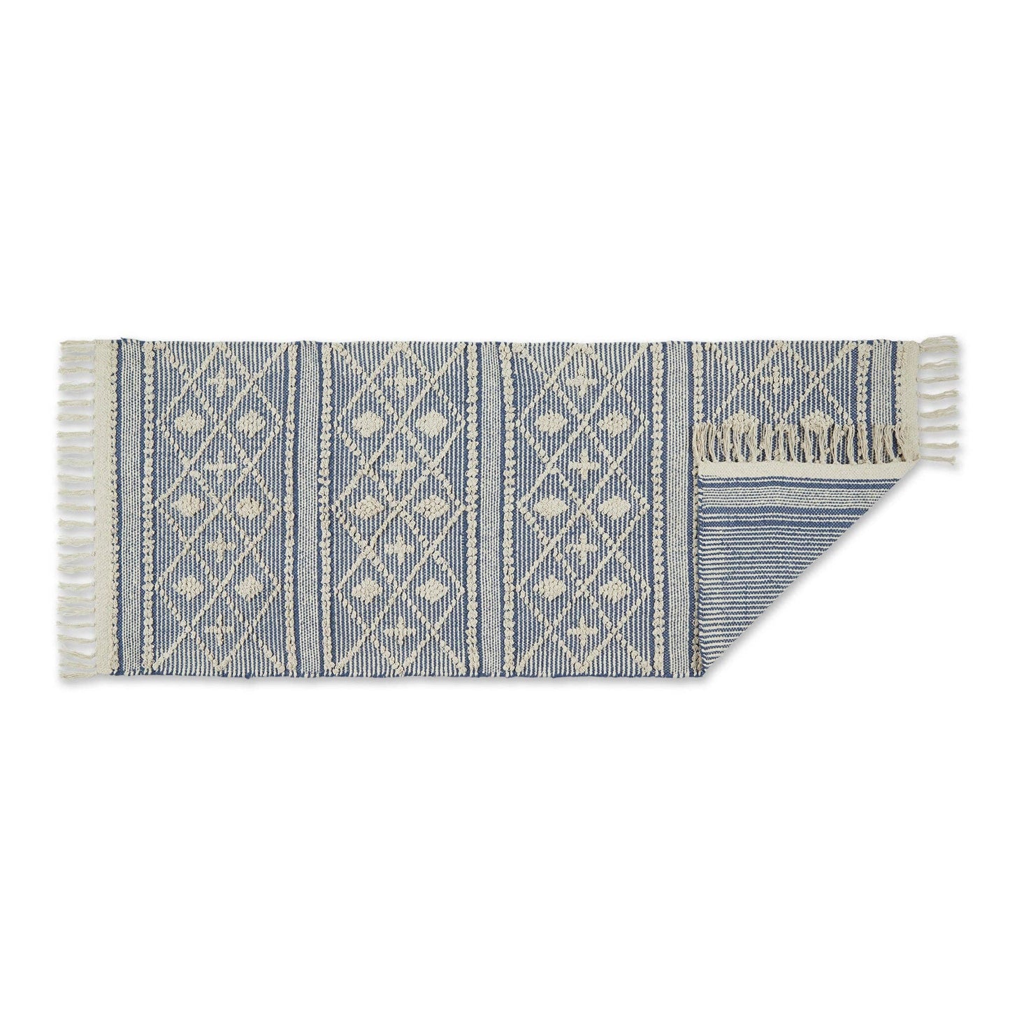 Natural And French Blue Diamond Textured Hand-Loomed Runner