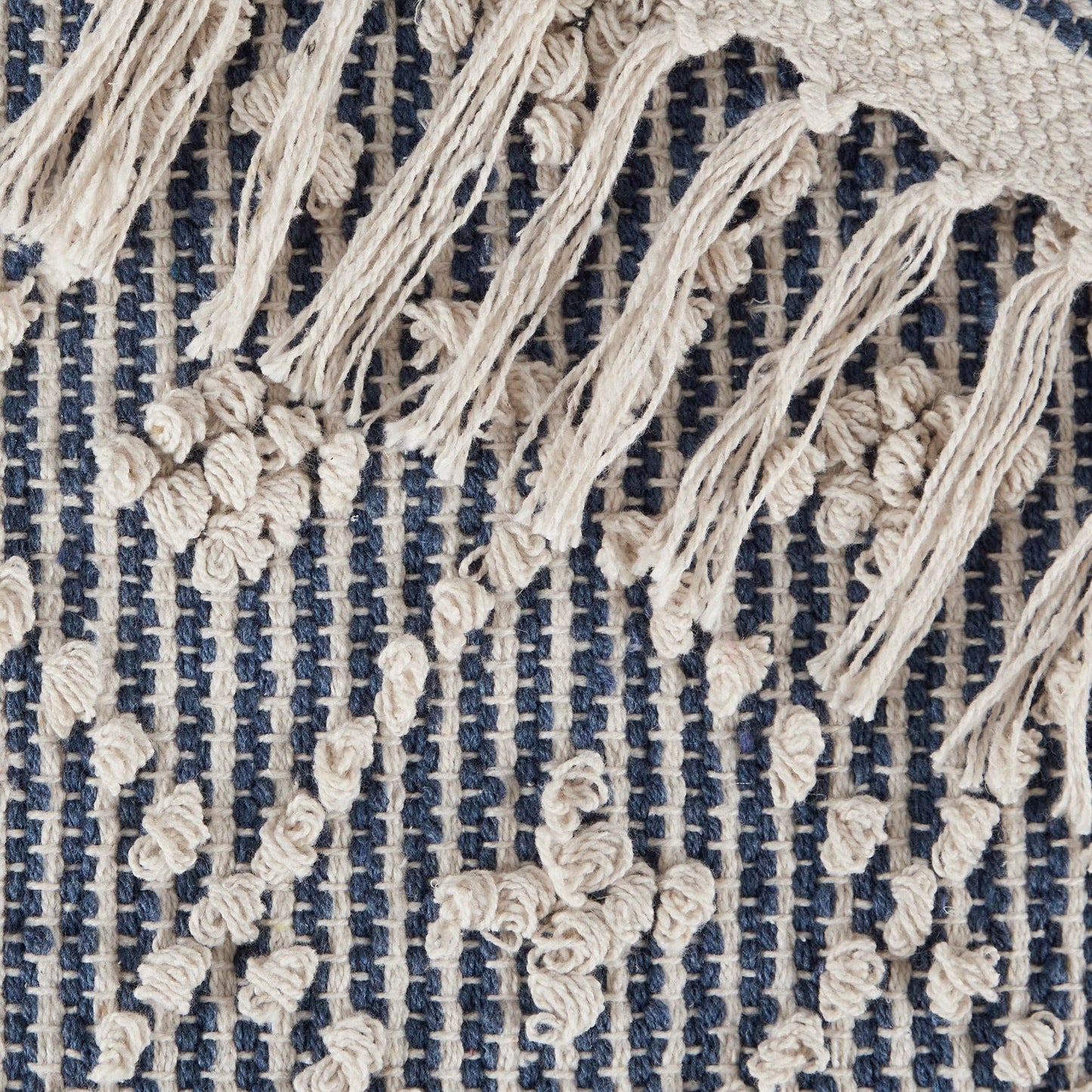 Natural And French Blue Diamond Textured Hand-Loomed Runner
