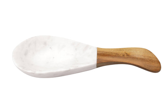 White Marble & Wood Spoon Rest