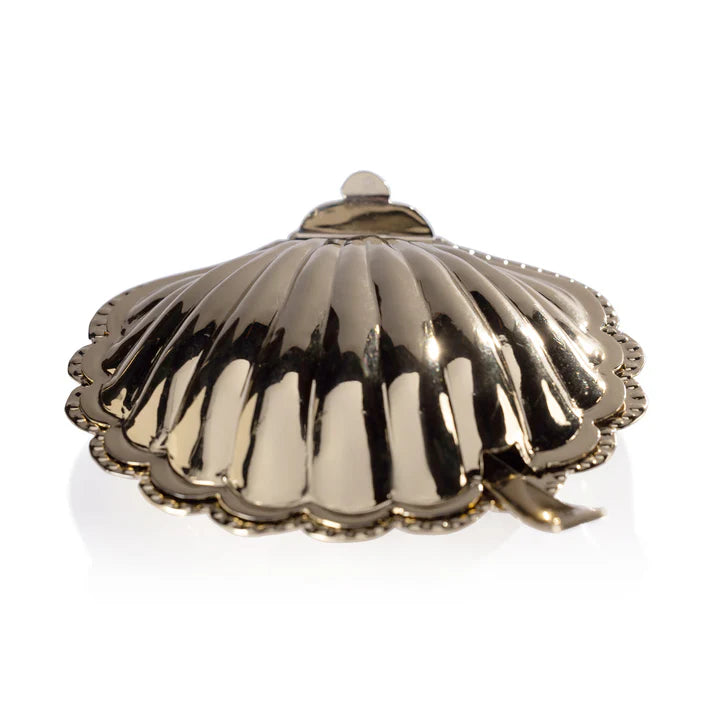 Cap Ferrat Fan Shell Lidded Bowl with Spoon - Polished Gold