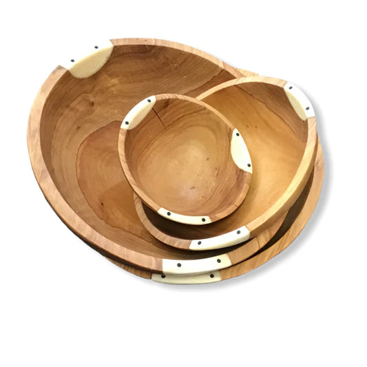 8 in. Olive Wood/ Bone Halfmoon Bowl
