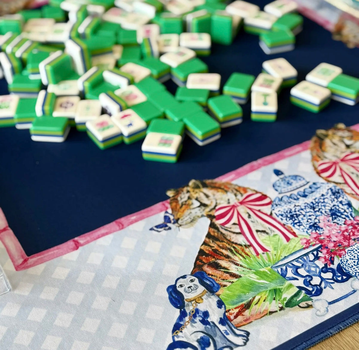 Mahjong Mat Chinoiserie Tigers