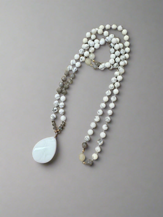 White Turquoise & Quartz Serenity Mala