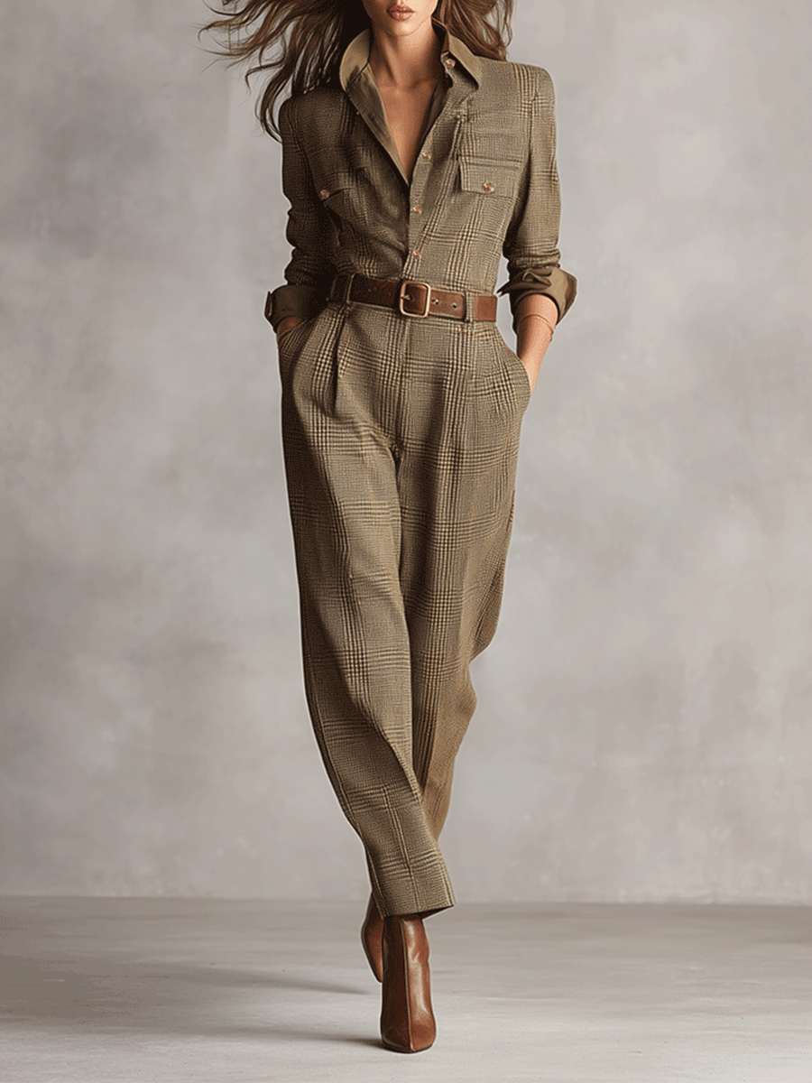 Sophisticated Tweed Plaid Jumpsuit