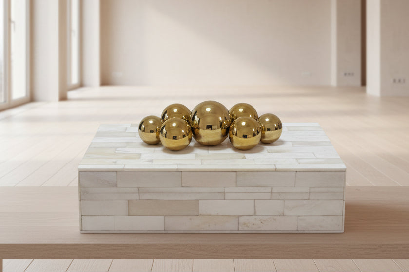 White Bone Box with Brass Balls