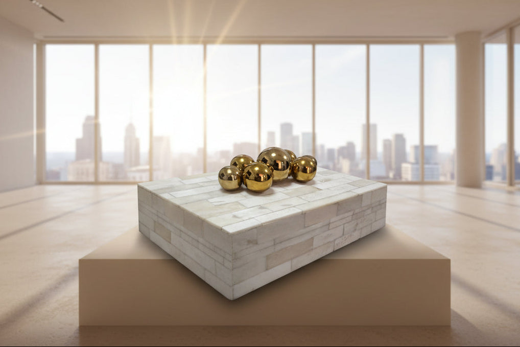 White Bone Box with Brass Balls
