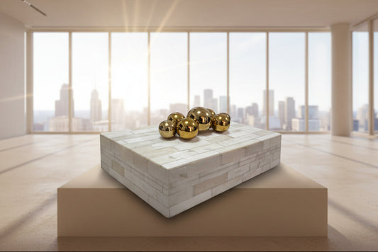 White Bone Box with Brass Balls