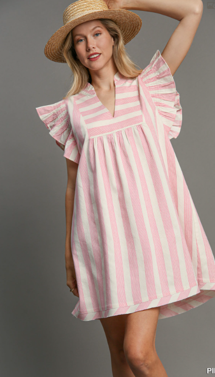 Sandstone Breeze Ruffle Sleeve Dress