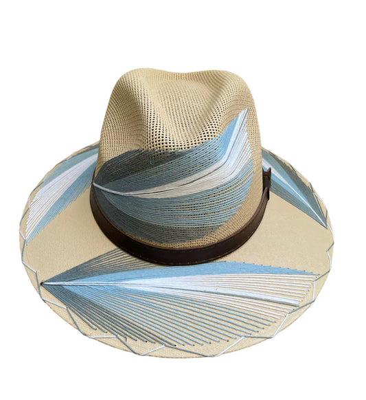 Sky Blue Ombre Pluma Embroidered Hat