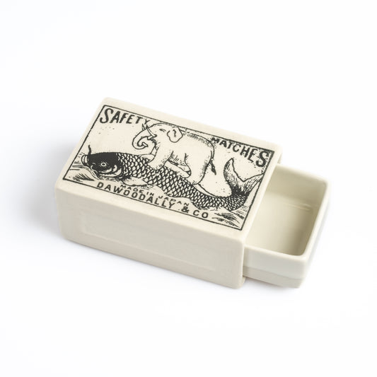 Fish + Elephant  - Porcelain Vintage Matchbox