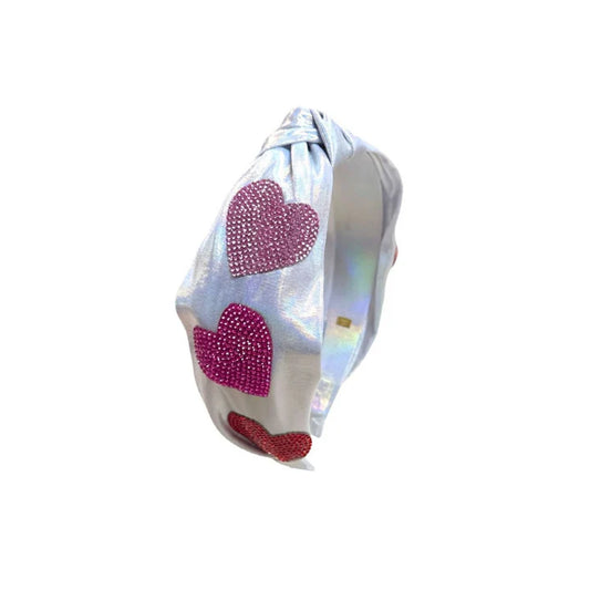 Crystal Hearts Metallic Knot Headband