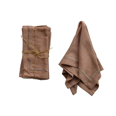 Linen Blend Napkins with Embroidered Border
