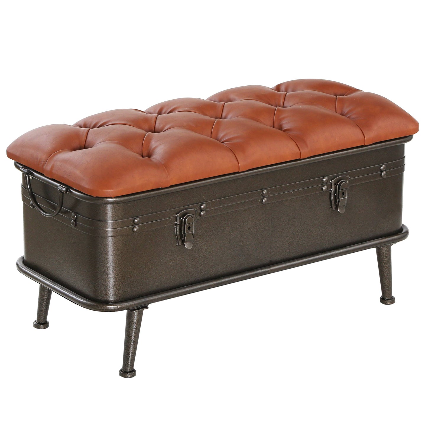 Tan Tufted Faux Leather Storage Bench 17" height